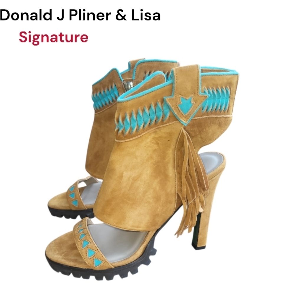 Rare Donald Pliner Lisa Signature Inux Boho Bohemian Native Fringe Stiletto 8 - Picture 3 of 14